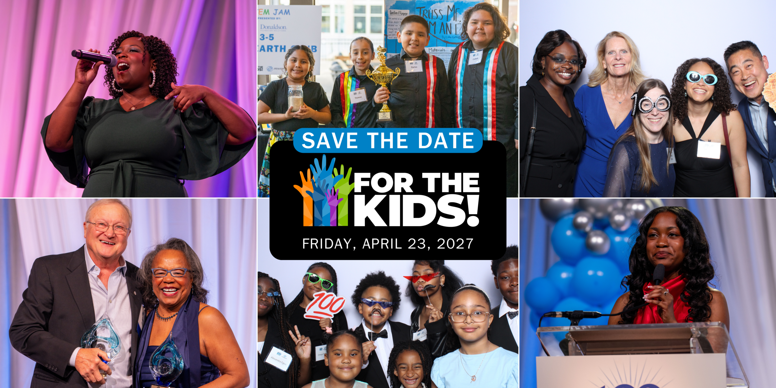 For the Kids Logo with a black and white photo of children holding hands. April 22, 2022 | 6PM | The Depot Minneapolis